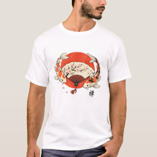 Traditionelle japanische Koi-Fische Sakura-Fächer- T-Shirt
