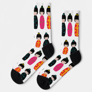 Traditionelle japanische Kokeshi-Geisha-Puppen Socken