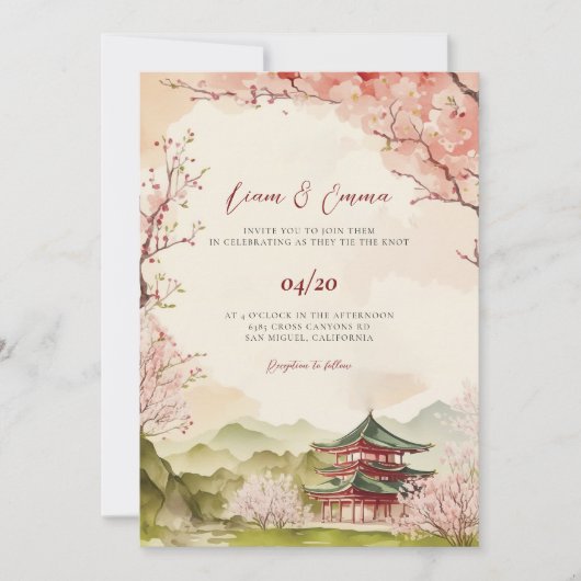 Traditionelle japanische Landschaft Hochzeitseinla Einladung (Vorderseite)