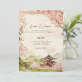 Traditionelle japanische Landschaft Hochzeitseinla Einladung (Stehend Vorderseite)