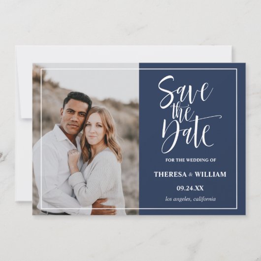 Traditionelle kalligraphische Foto Hochzeit Save The Date (Vorderseite)