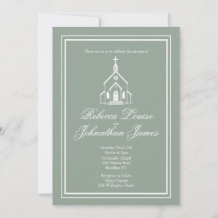 Traditionelle Kapelle Sagegrün Weiße Kirchenhochze Einladung
