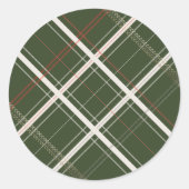 Traditionelle Karierte gemütliche Blockhütte Grün  Runder Aufkleber (Vorderseite)