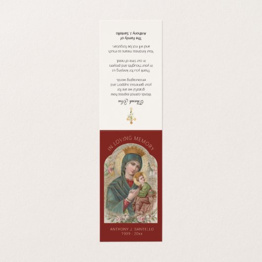 Traditionelle katholische Beerdigung Jungfrau Mary Visitenkarten (Außenseite Aufgefaltet)