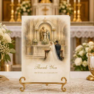 Traditionelle katholische Braut Bräutigam Altar Ho Dankeskarte