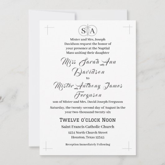 Traditionelle katholische Einladung zur Hochzeit (Vorderseite)