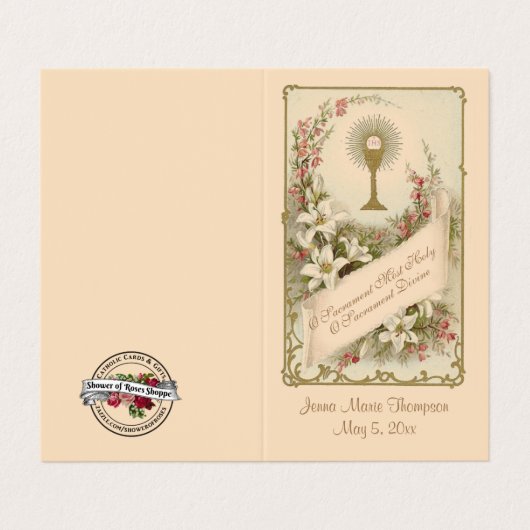 Traditionelle Katholische Erste Heilige Kommunion Visitenkarten (Außenseite Aufgefaltet)