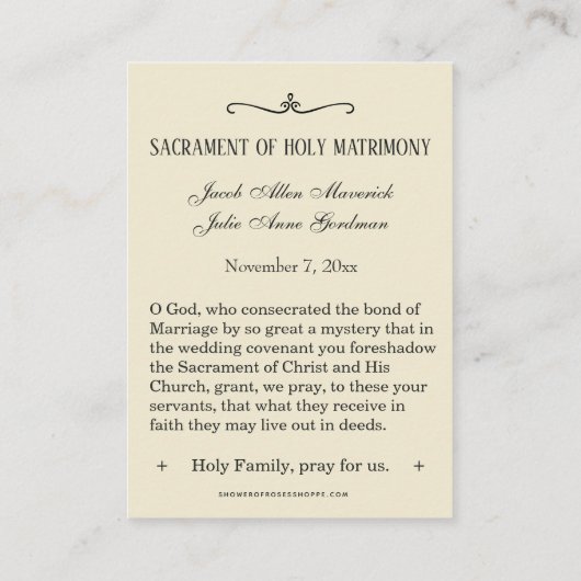 Traditionelle katholische Gastgeschenk Hochzeit He Begleitkarte (Rückseite)