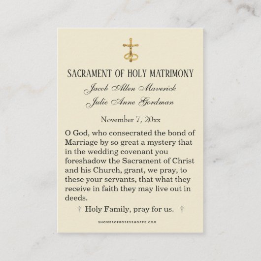 Traditionelle katholische Gastgeschenk Hochzeit He Visitenkarte (Rückseite)