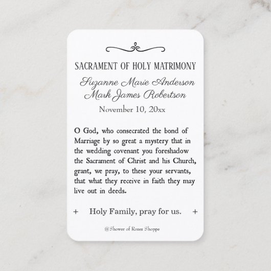 Traditionelle katholische Gastgeschenk Hochzeit He Visitenkarte (Rückseite)