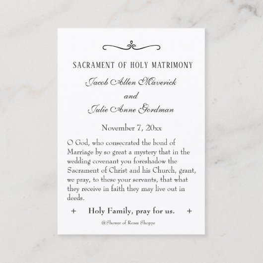 Traditionelle katholische Gastgeschenk Hochzeit He Visitenkarte (Rückseite)