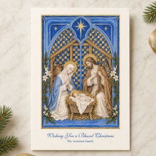 Traditionelle katholische Geburt Christi Blau & Go Feiertagskarte