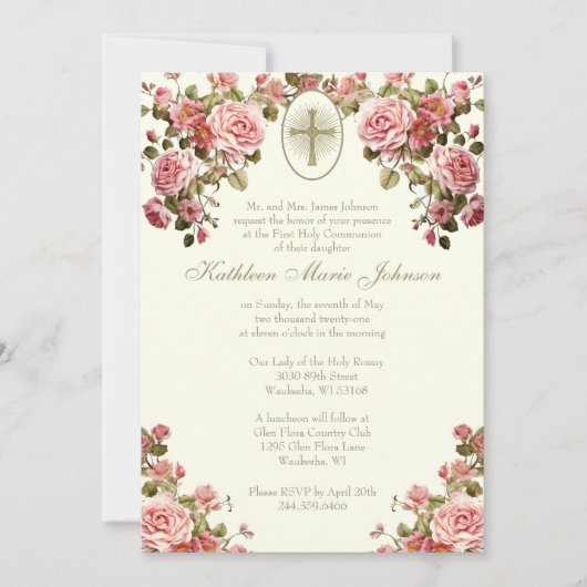 Traditionelle katholische Heilige Kommunion Einladung (Vorderseite)