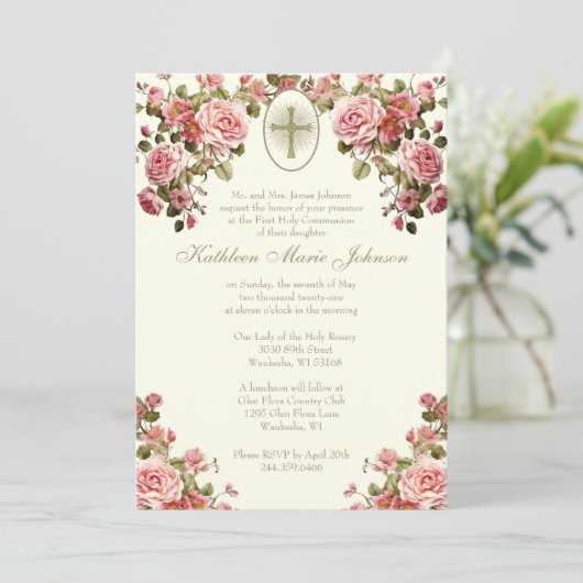 Traditionelle katholische Heilige Kommunion Einladung (Stehend Vorderseite)