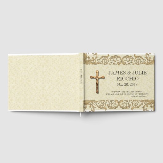 Traditionelle katholische Hochzeit Gold Crucifix L Gästebuch (Voll)