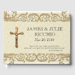 Traditionelle katholische Hochzeit Gold Crucifix L Gästebuch