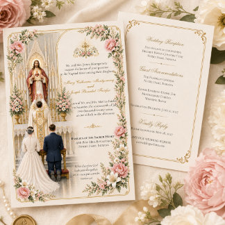 Traditionelle katholische Hochzeit | Heiligstes He Einladung