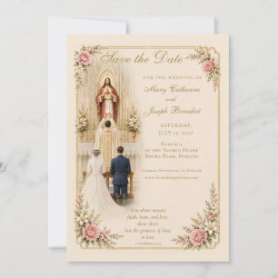 Traditionelle katholische Hochzeit zum Heiligen He Save The Date