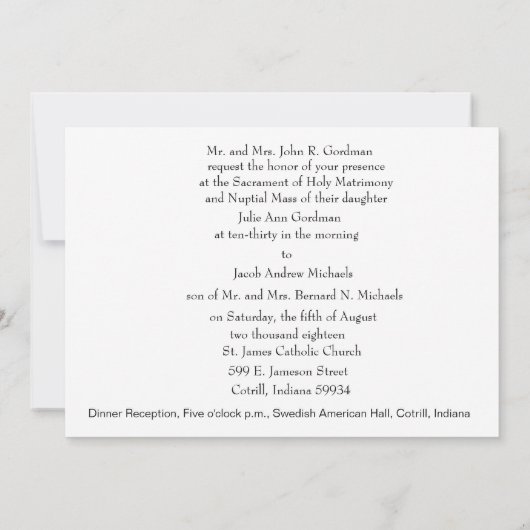 Traditionelle katholische Mary Joseph Priest Hochz Einladung (Rückseite)