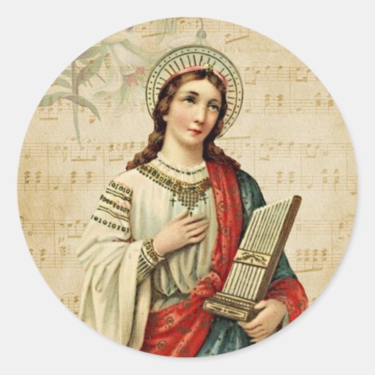 Traditionelle katholische St. Cecilia Musiker Runder Aufkleber (Vorderseite)