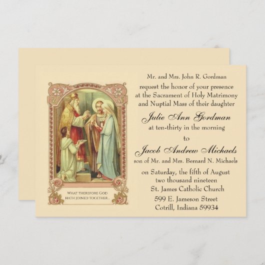 Traditionelle katholische Vintage religiöse Hochze Einladung (Vorne/Hinten)