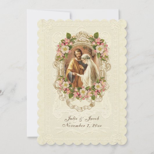 Traditionelle katholische Vintage Spitzen-Kirschbl Einladung (Vorderseite)