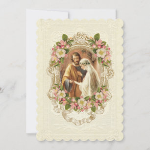 Traditionelle katholische Vintage Spitzen-Kirschbl Einladung