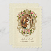 Traditionelle katholische Vintage Spitzen-Kirschbl Einladung (Vorne/Hinten)