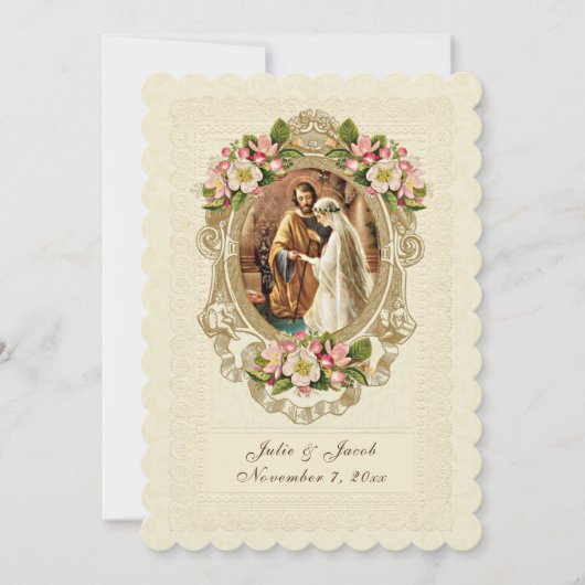 Traditionelle katholische Vintage Spitzen-Kirschbl Einladung (Vorderseite)