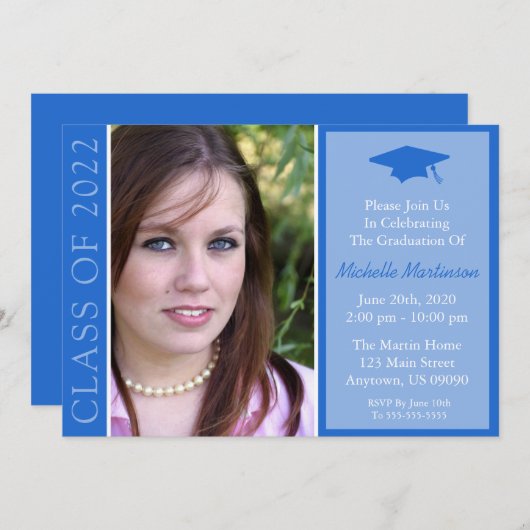 Traditionelle Klasse 2022 Abschluss (blau) Einladung (Vorne/Hinten)
