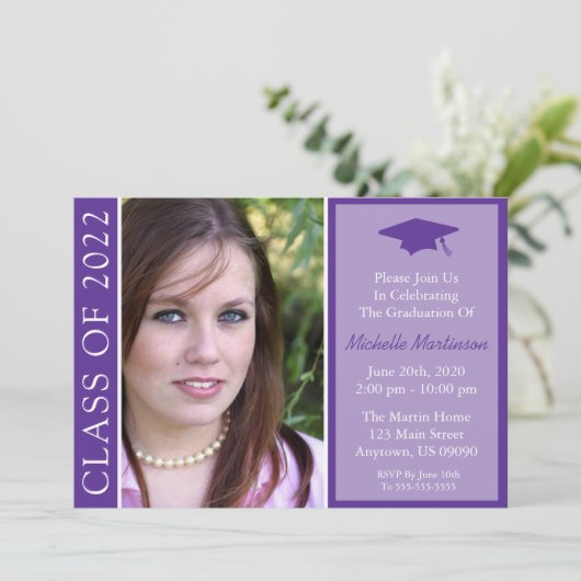 Traditionelle Klasse 2022 Abschluss (Lila) INDI Einladung (Stehend Vorderseite)