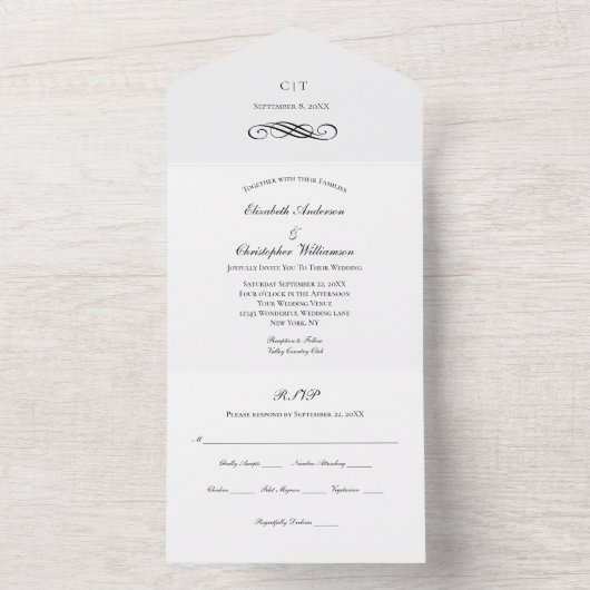 Traditionelle klassische Hochzeit in einer Einladu All In One Einladung (Innen Boden)