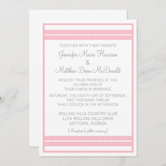 Traditionelle klassische Streifen für Hochzeiten Einladung (Vorne/Hinten)