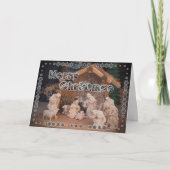 Traditionelle Krippe aus heiterem Weihnachtsholz Karte (Vorderseite)