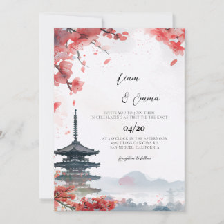 Traditionelle Kyoto-Landschaft Hochzeit in Japan Einladung