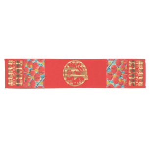 Traditionelle Laternen Rot und Gold Kaninchen Chin Kurzer Tischläufer