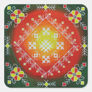 Traditionelle lettische Volkskunst mit Symbolmaler Quadratischer Aufkleber