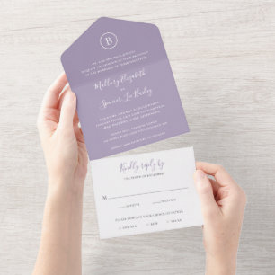 Traditionelle Lila Dusty Hochzeit All In One Einladung