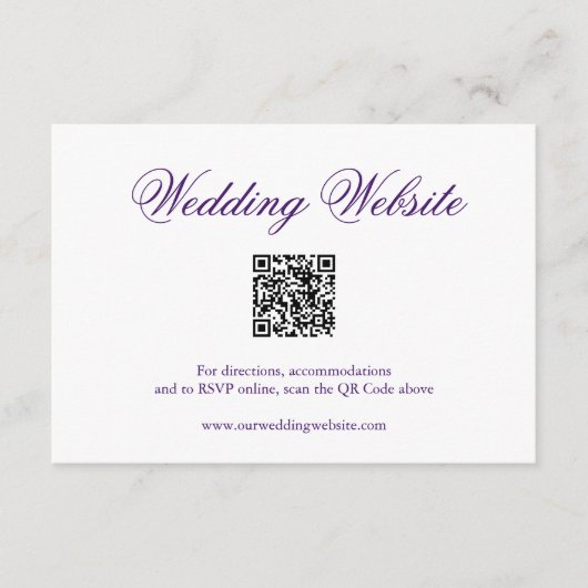 Traditionelle Lila formale QR-Code Elegante Hochze Begleitkarte (Vorderseite)