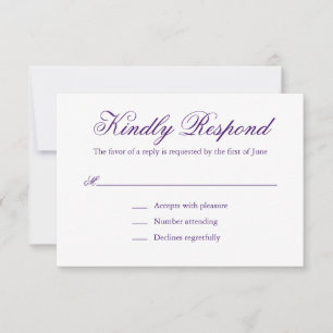 Traditionelle Lila formelle Hochzeit RSVP Karte