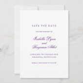 Traditionelle Lila formelle Hochzeit Save The Date (Vorderseite)