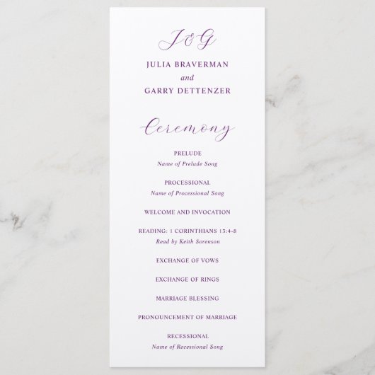 Traditionelle Lila Hochzeit Programm (Vorderseite)