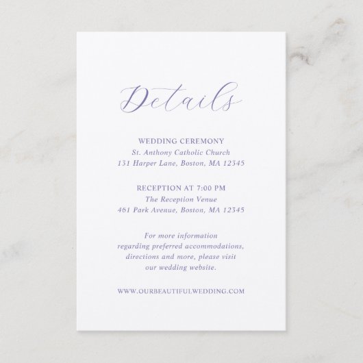 Traditionelle Lilac Elegant Wedding Begleitkarte (Vorderseite)