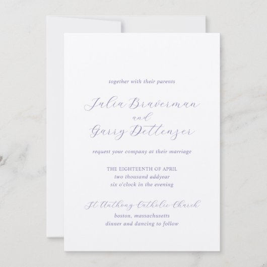 Traditionelle Lilac Elegant Wedding Einladung (Vorderseite)