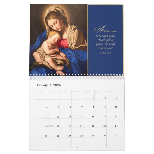 Traditionelle Madonna und Kind Weihnachtsgeschenke Kalender (Jan 2026)
