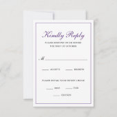 Traditionelle Mahlzeiten Königliche Lila Hochzeit RSVP Karte (Vorderseite)