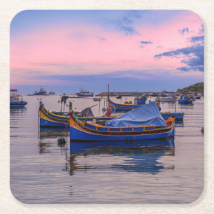 Traditionelle maltesische Boote in Marsaxlokk Rechteckiger Pappuntersetzer