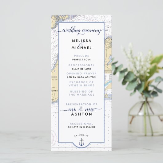 Traditionelle Martha's Vineyard Wedding Programm (Stehend Vorderseite)