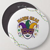 Traditionelle Maske in den Farben des Mardi Gras Button (Vorne & Hinten)