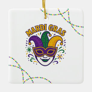 Traditionelle Maske in Mardi-Gras-Farben Keramikornament